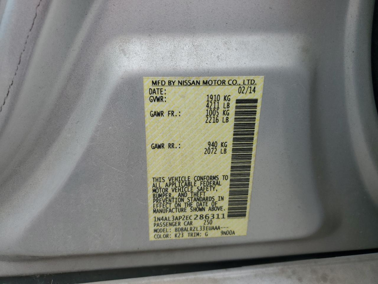 1N4AL3AP2EC286311 2014 Nissan Altima 2.5