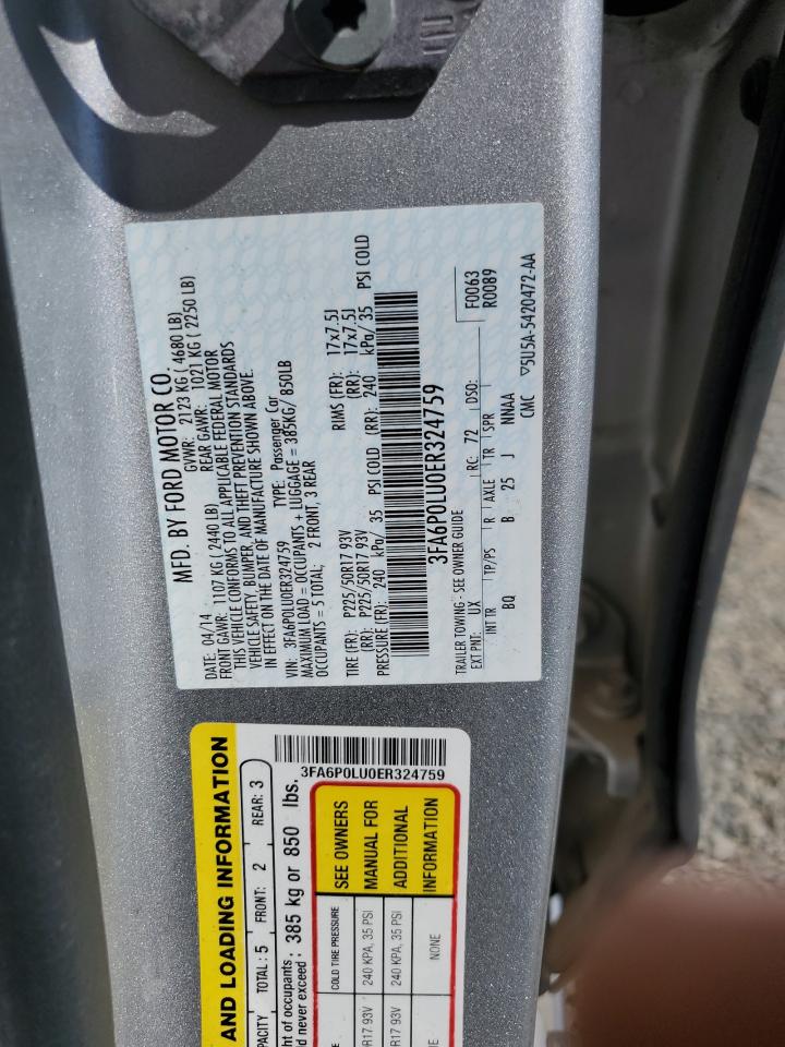 3FA6P0LU0ER324759 2014 Ford Fusion Se Hybrid