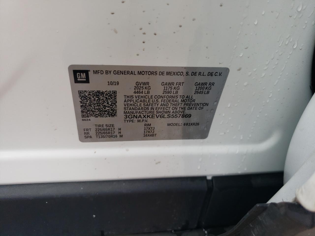 2020 Chevrolet Equinox Lt VIN: 3GNAXKEV6LS557869 Lot: 56136854