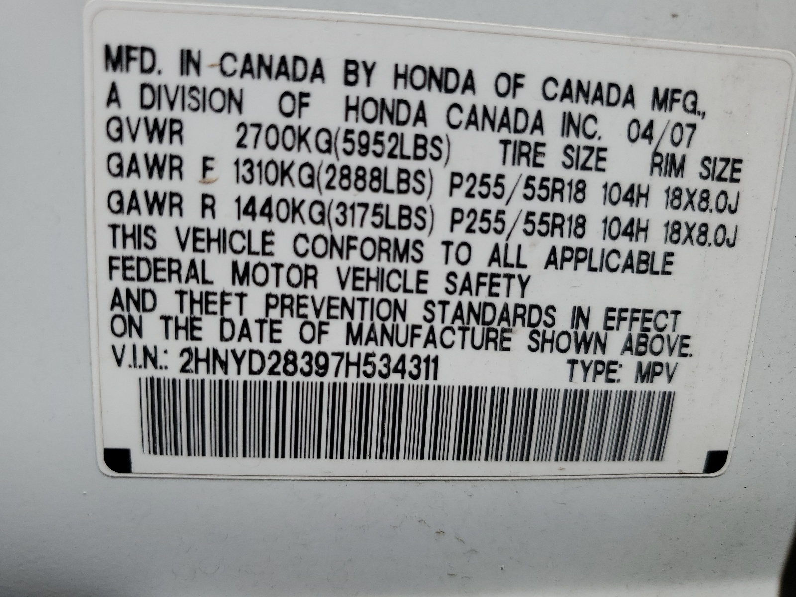 2HNYD28397H534311 2007 Acura Mdx Technology