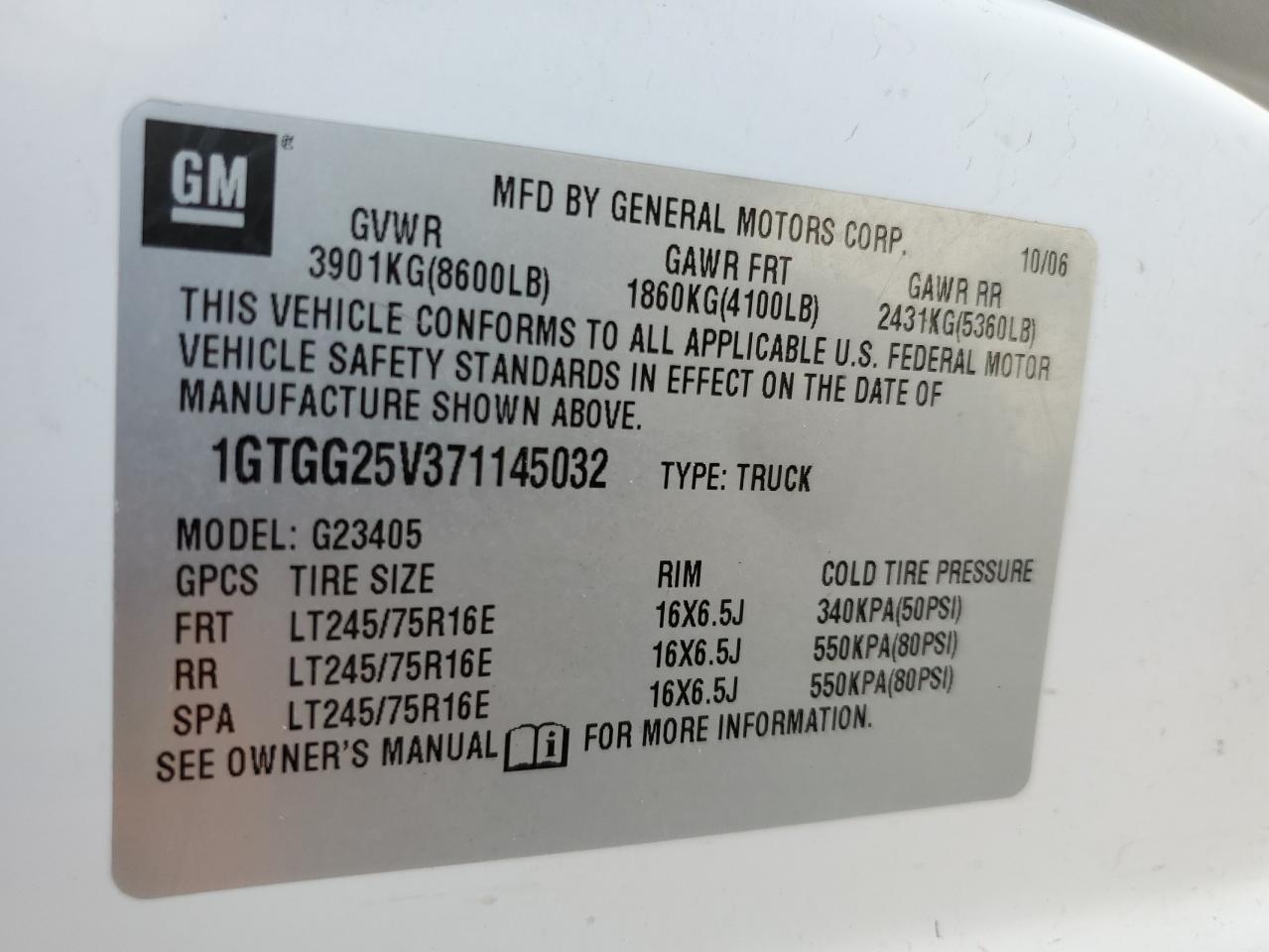 1GTGG25V371145032 2007 GMC Savana G2500