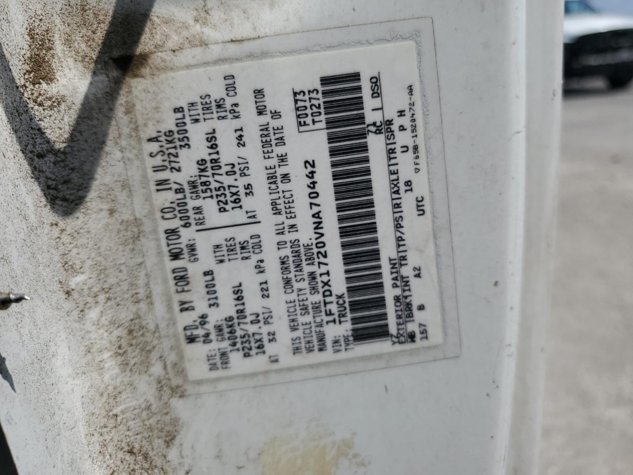 1997 Ford F150 VIN: 1FTDX1720VNA70442 Lot: 58186614