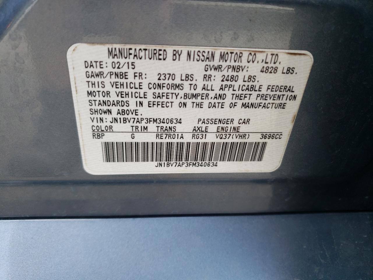 2015 Infiniti Q50 Base VIN: JN1BV7AP3FM340634 Lot: 58662934