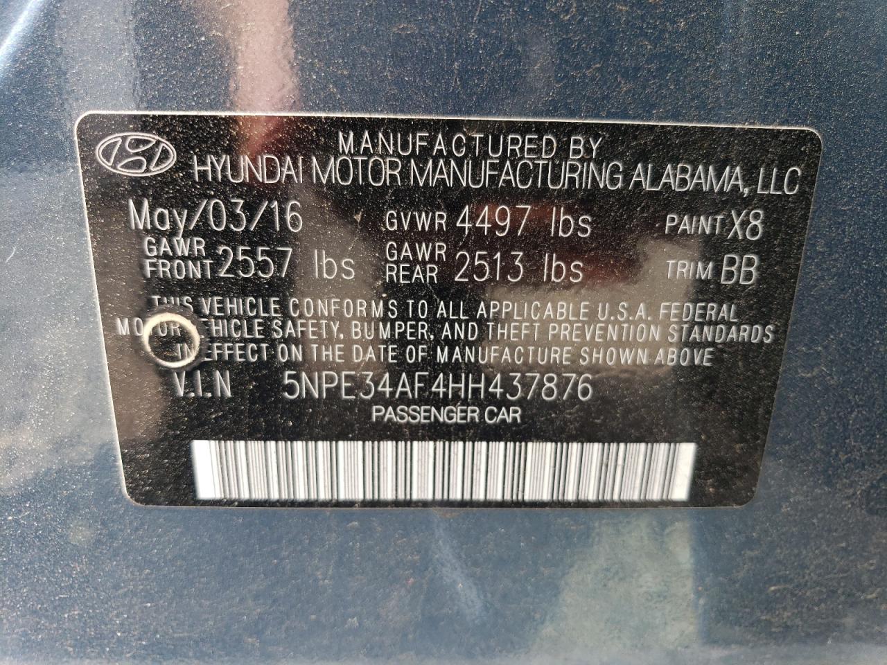 2017 Hyundai Sonata Sport VIN: 5NPE34AF4HH437876 Lot: 59703924