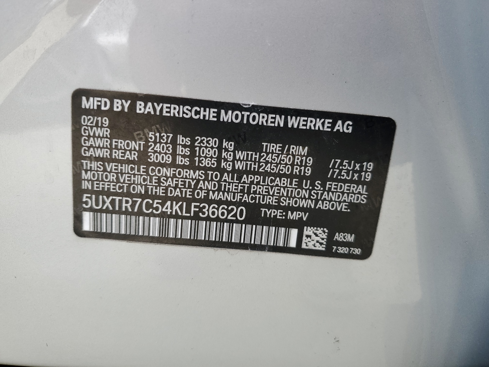 2019 BMW X3 Sdrive30I vin: 5UXTR7C54KLF36620