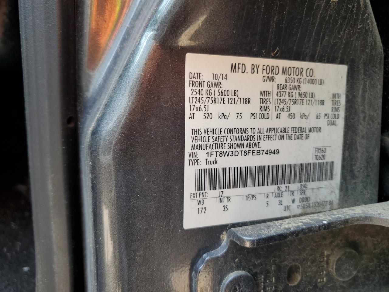 2015 Ford F350 Super Duty VIN: 1FT8W3DT8FEB74949 Lot: 55610794