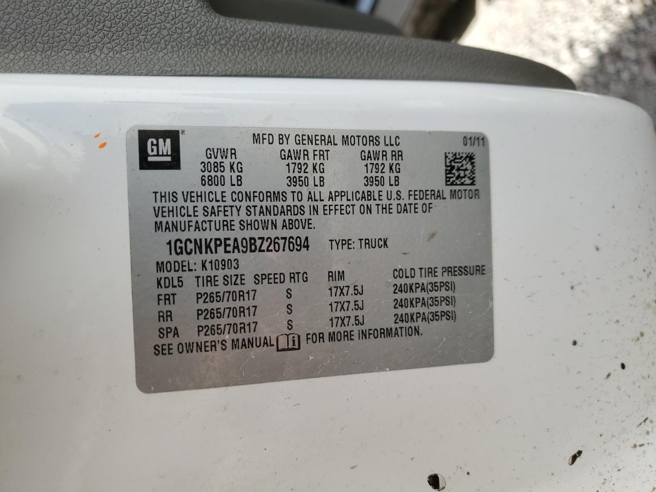 2011 Chevrolet Silverado K1500 VIN: 1GCNKPEA9BZ267694 Lot: 57064664