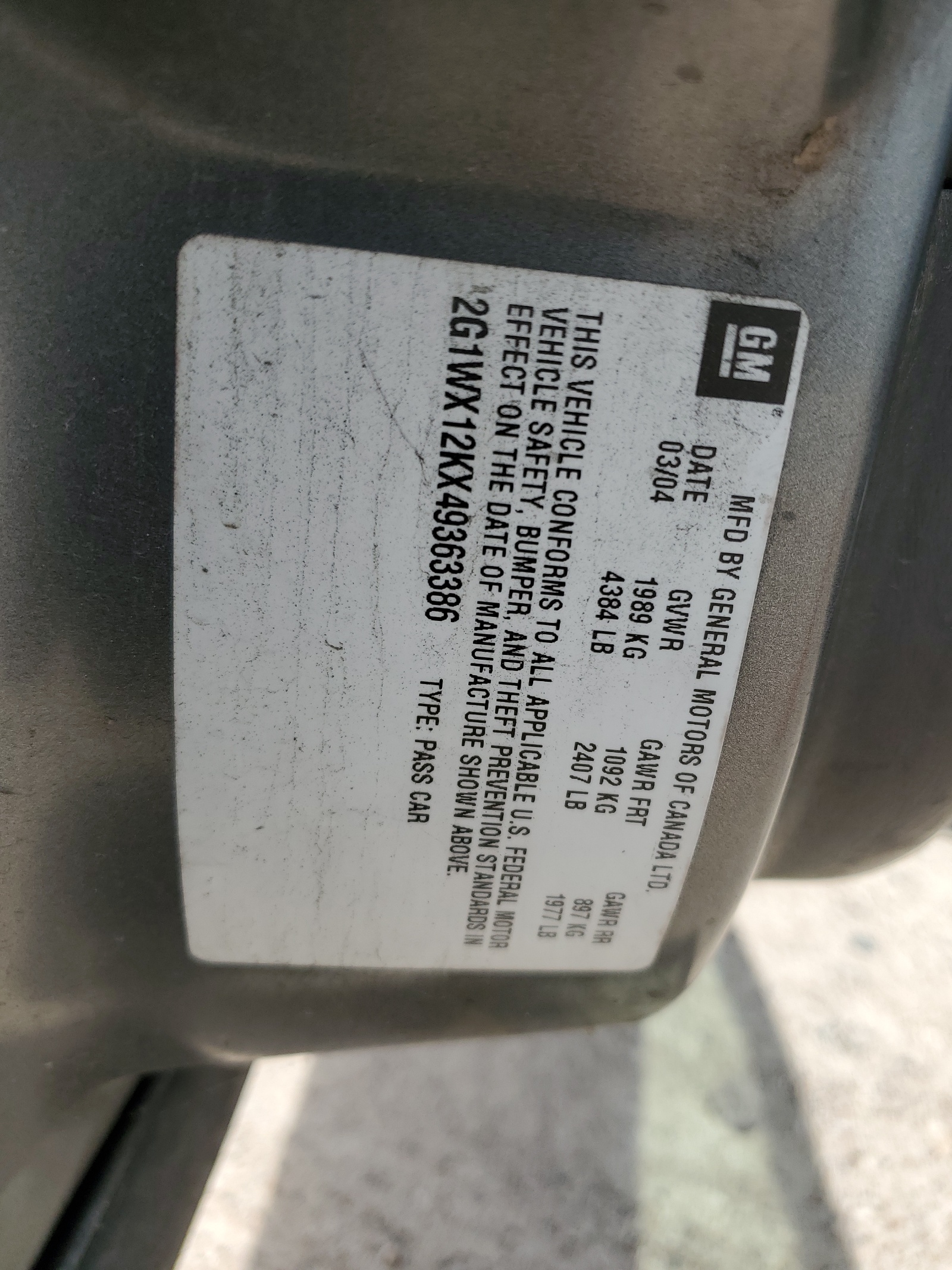 2G1WX12KX49363386 2004 Chevrolet Monte Carlo Ss