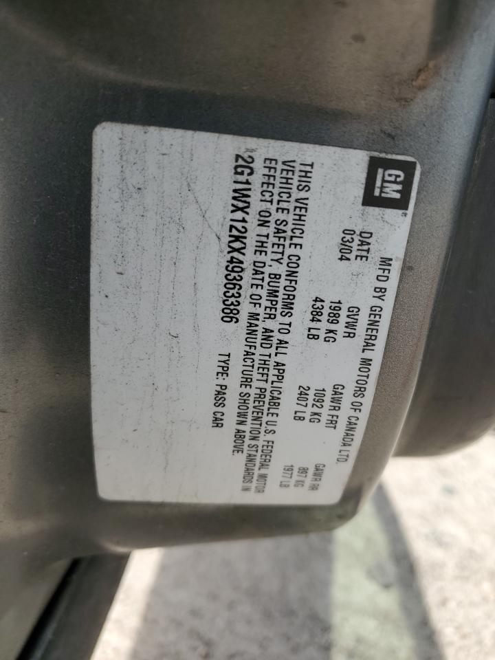 2004 Chevrolet Monte Carlo Ss VIN: 2G1WX12KX49363386 Lot: 59417964