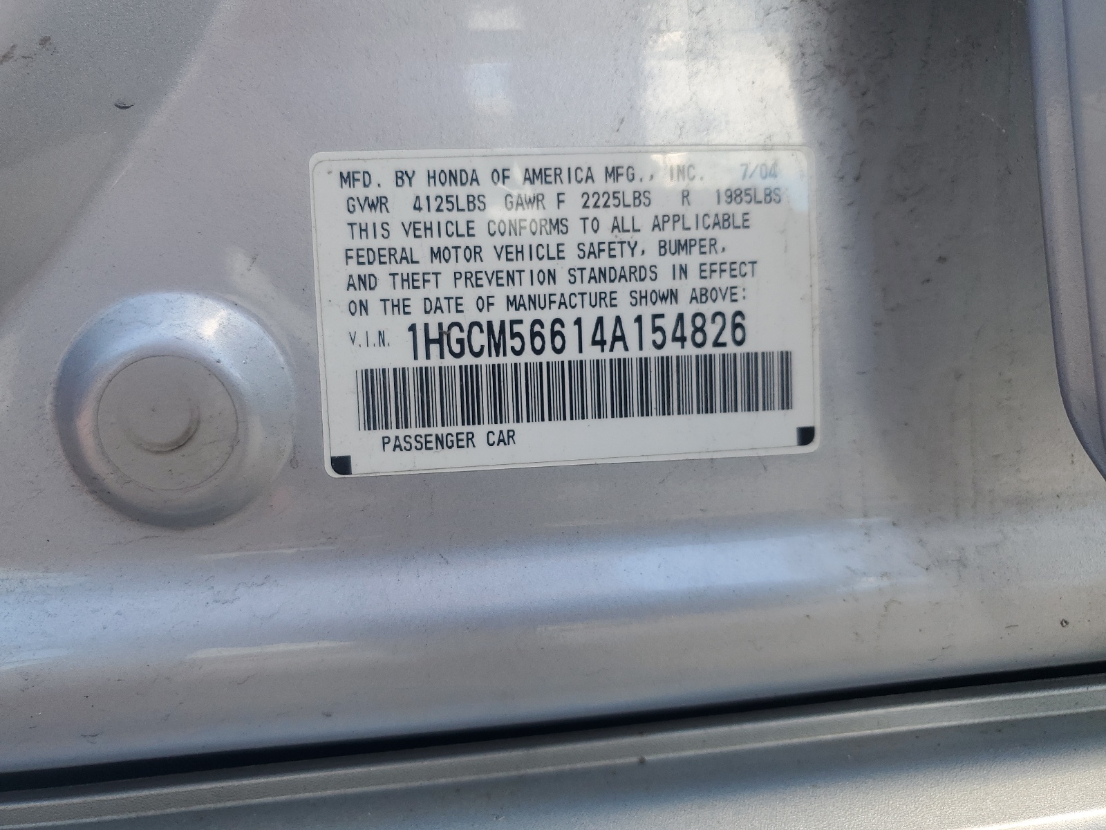 1HGCM56614A154826 2004 Honda Accord Ex