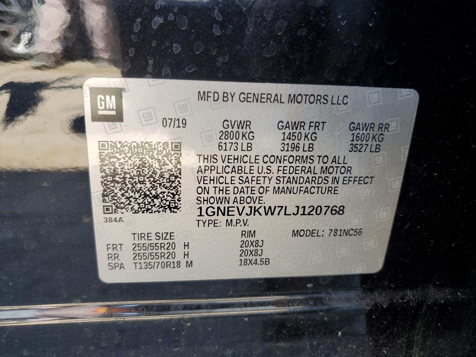 1GNEVJKW7LJ120768 2020 Chevrolet Traverse Rs