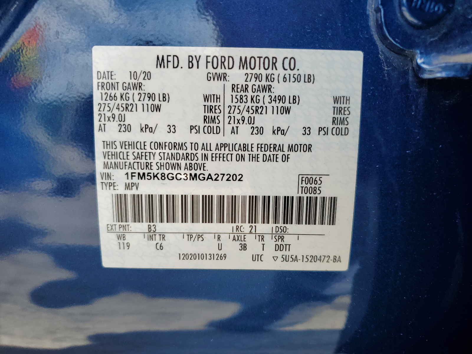 1FM5K8GC3MGA27202 2021 Ford Explorer St