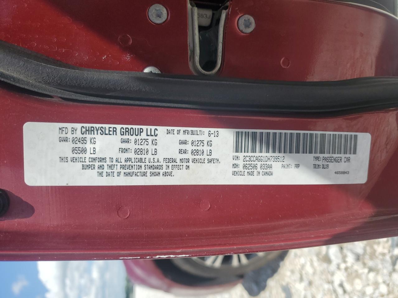 2013 Chrysler 300 S VIN: 2C3CCAGG1DH739512 Lot: 57650524