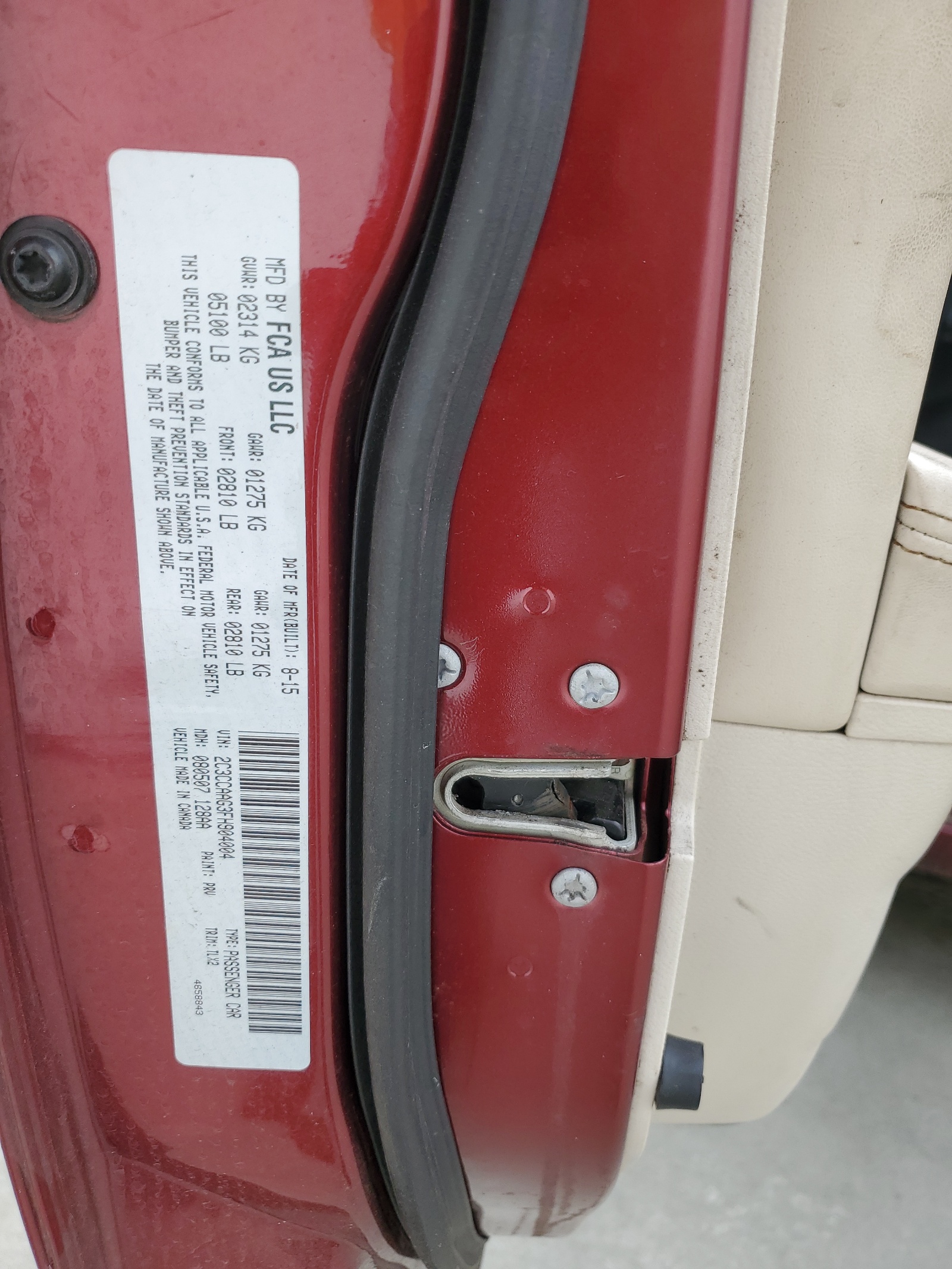 2C3CCAAG3FH904004 2015 Chrysler 300 Limited