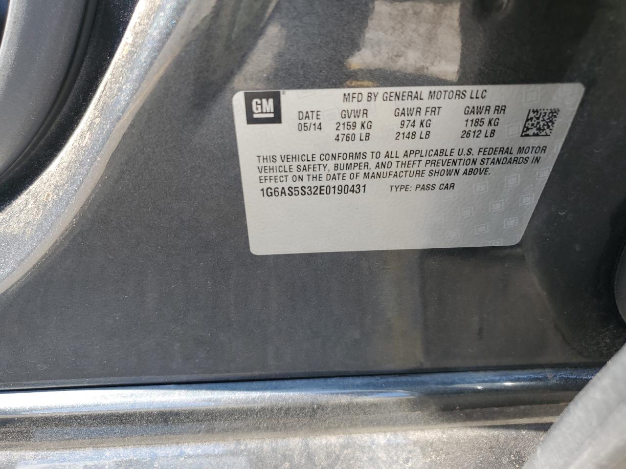 2014 Cadillac Cts Performance Collection VIN: 1G6AS5S32E0190431 Lot: 60566024