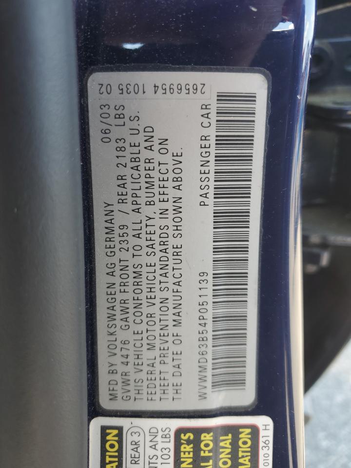 2004 Volkswagen Passat Gl VIN: WVWMD63B54P051139 Lot: 60371764