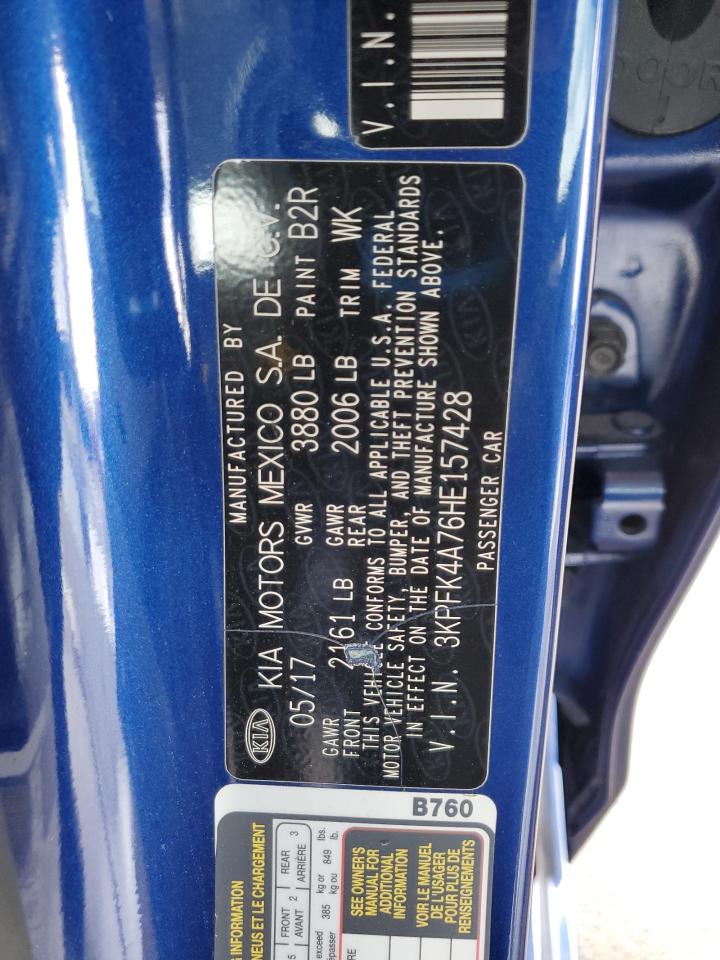 2017 Kia Forte Lx VIN: 3KPFK4A76HE157428 Lot: 58763154