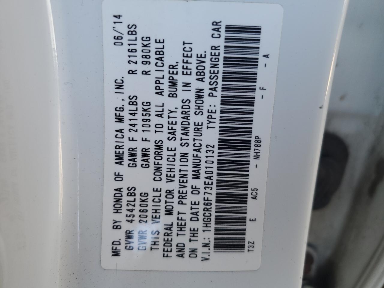 1HGCR6F73EA010132 2014 Honda Accord Touring Hybrid