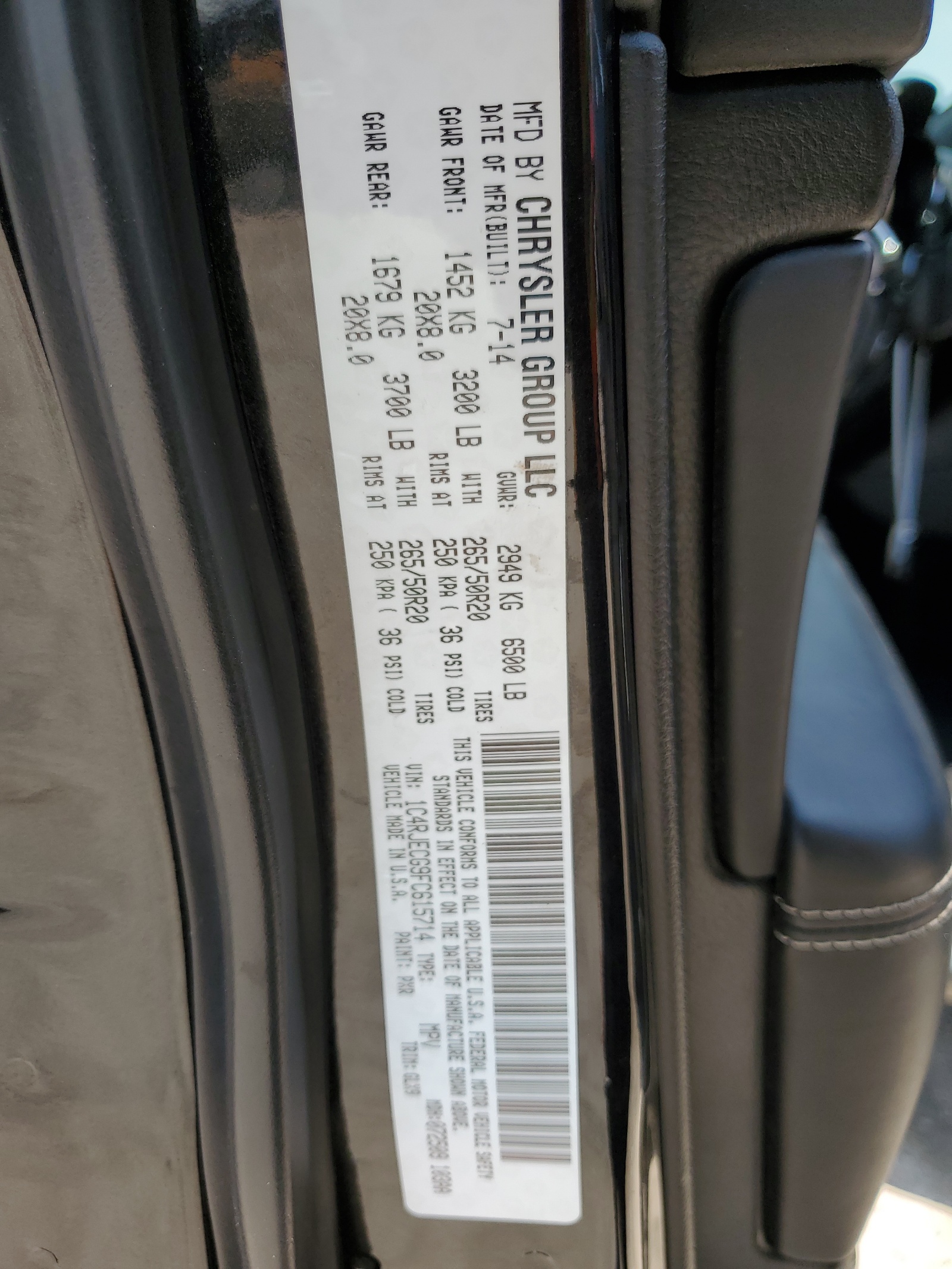 1C4RJECG9FC615714 2015 Jeep Grand Cherokee Overland