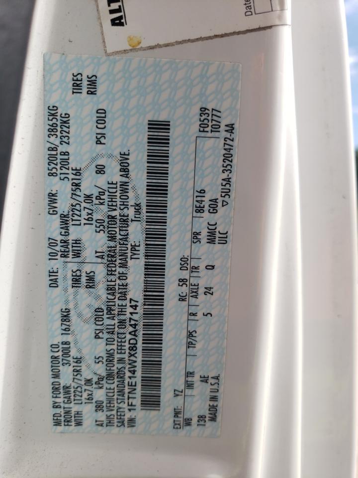 2008 Ford Econoline E150 Van VIN: 1FTNE14WX8DA47147 Lot: 58336814