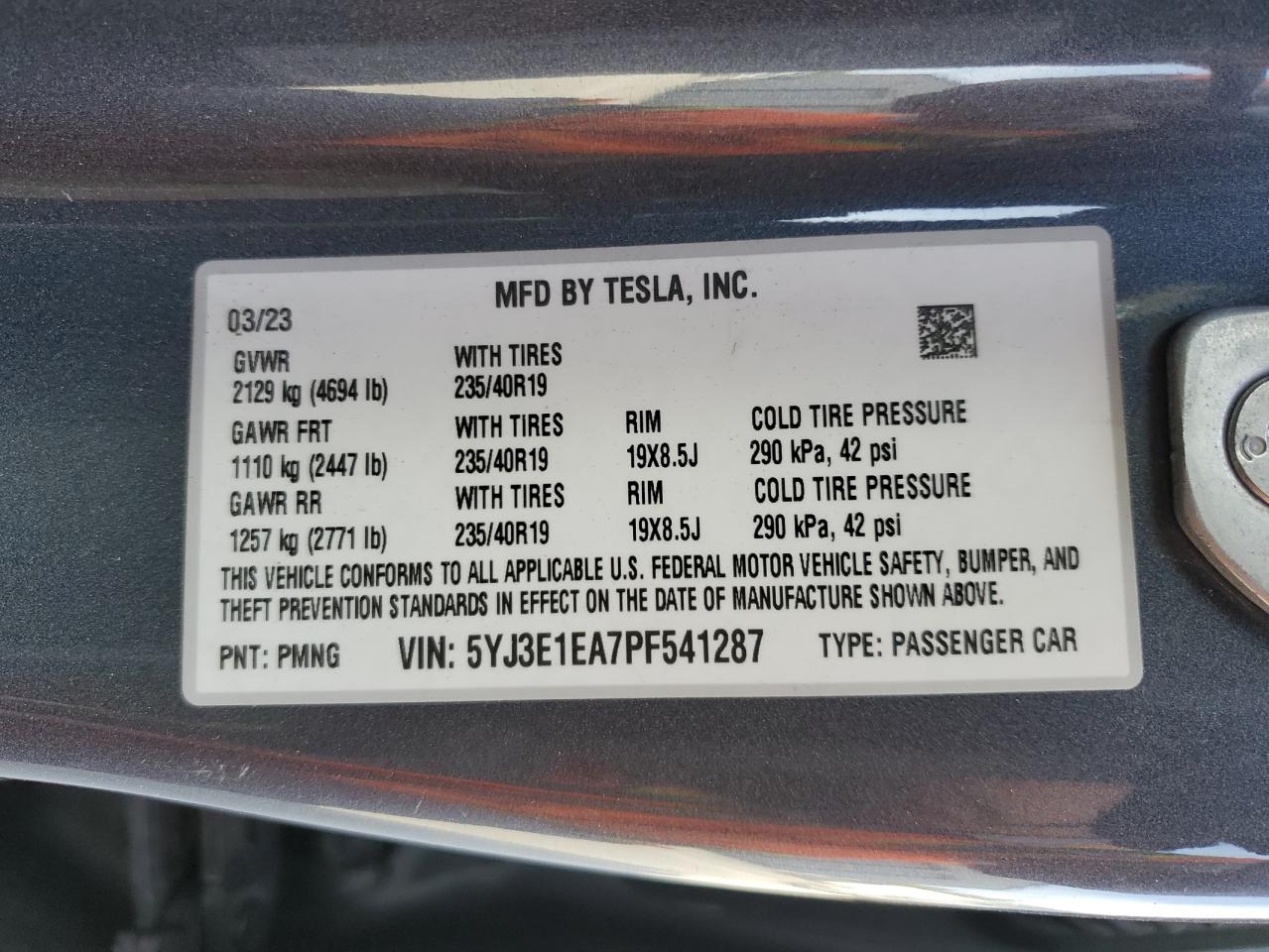 5YJ3E1EA7PF541287 2023 Tesla Model 3