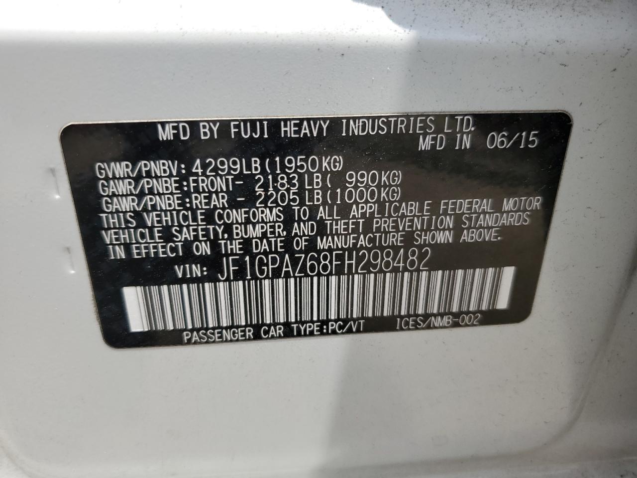 2015 Subaru Impreza Sport Limited VIN: JF1GPAZ68FH298482 Lot: 57943174