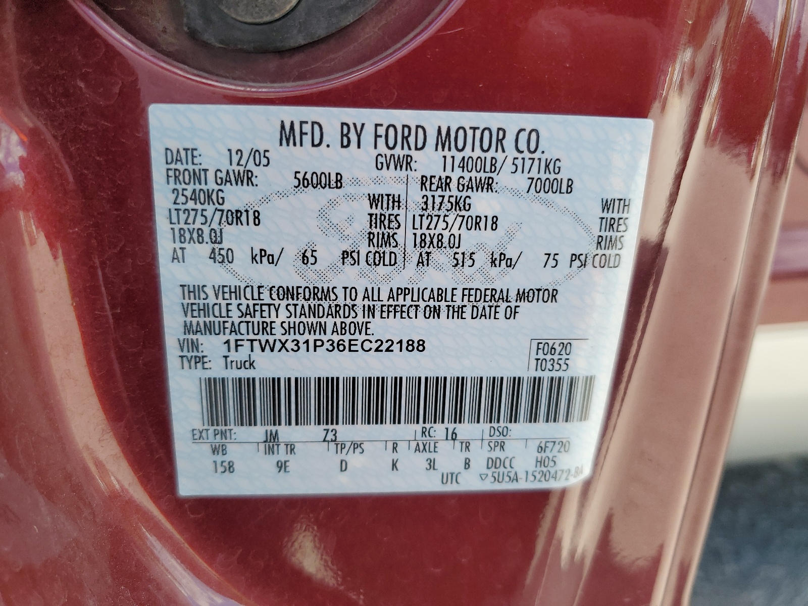 1FTWX31P36EC22188 2006 Ford F350 Srw Super Duty
