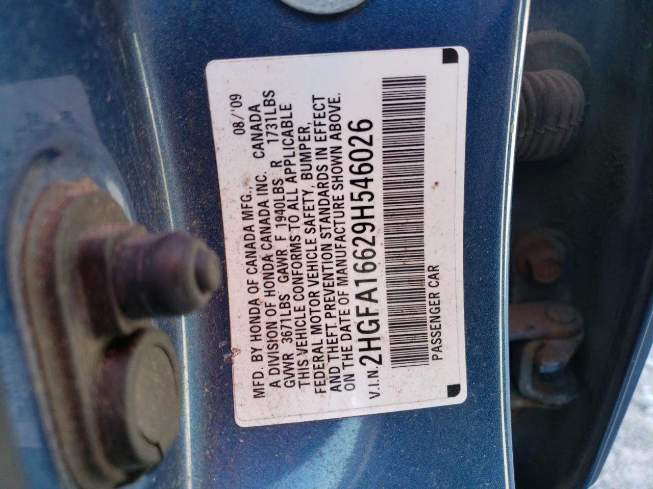 2009 Honda Civic Lx-S VIN: 2HGFA16629H546026 Lot: 60436574