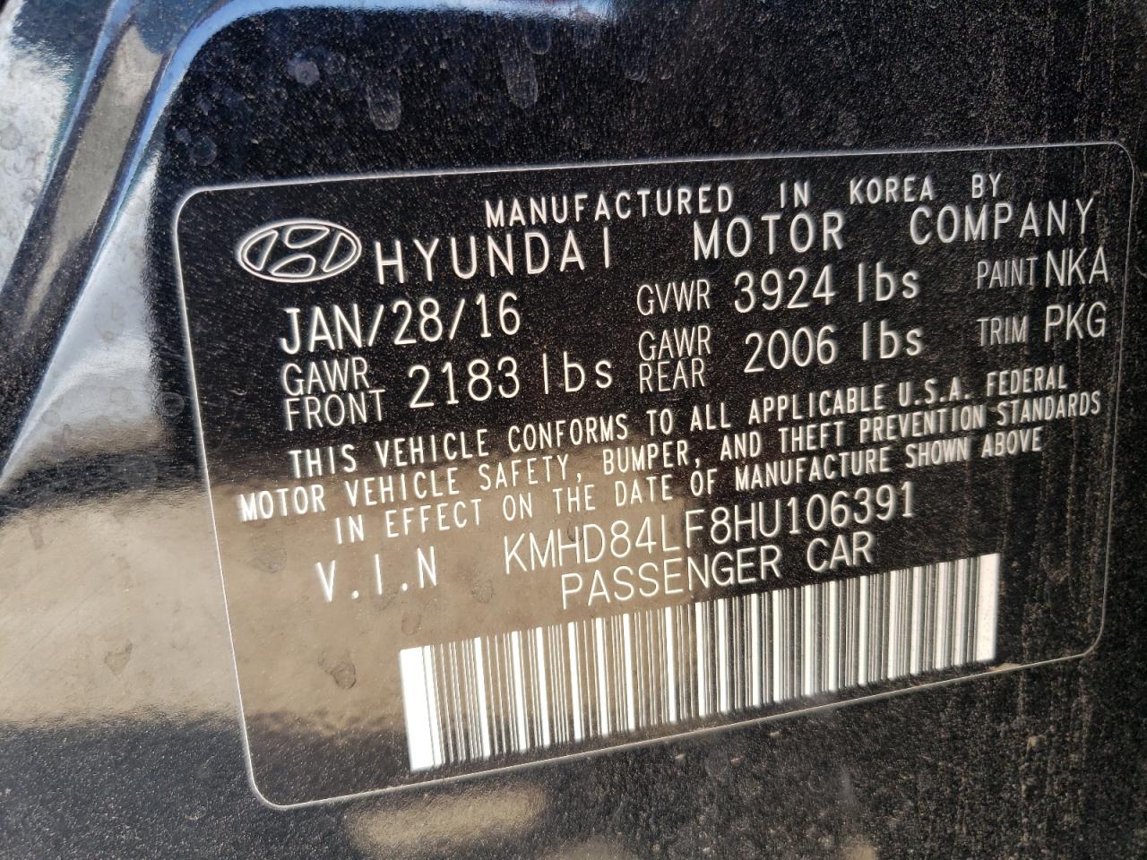 KMHD84LF8HU106391 2017 HYUNDAI ELANTRA - Image 14