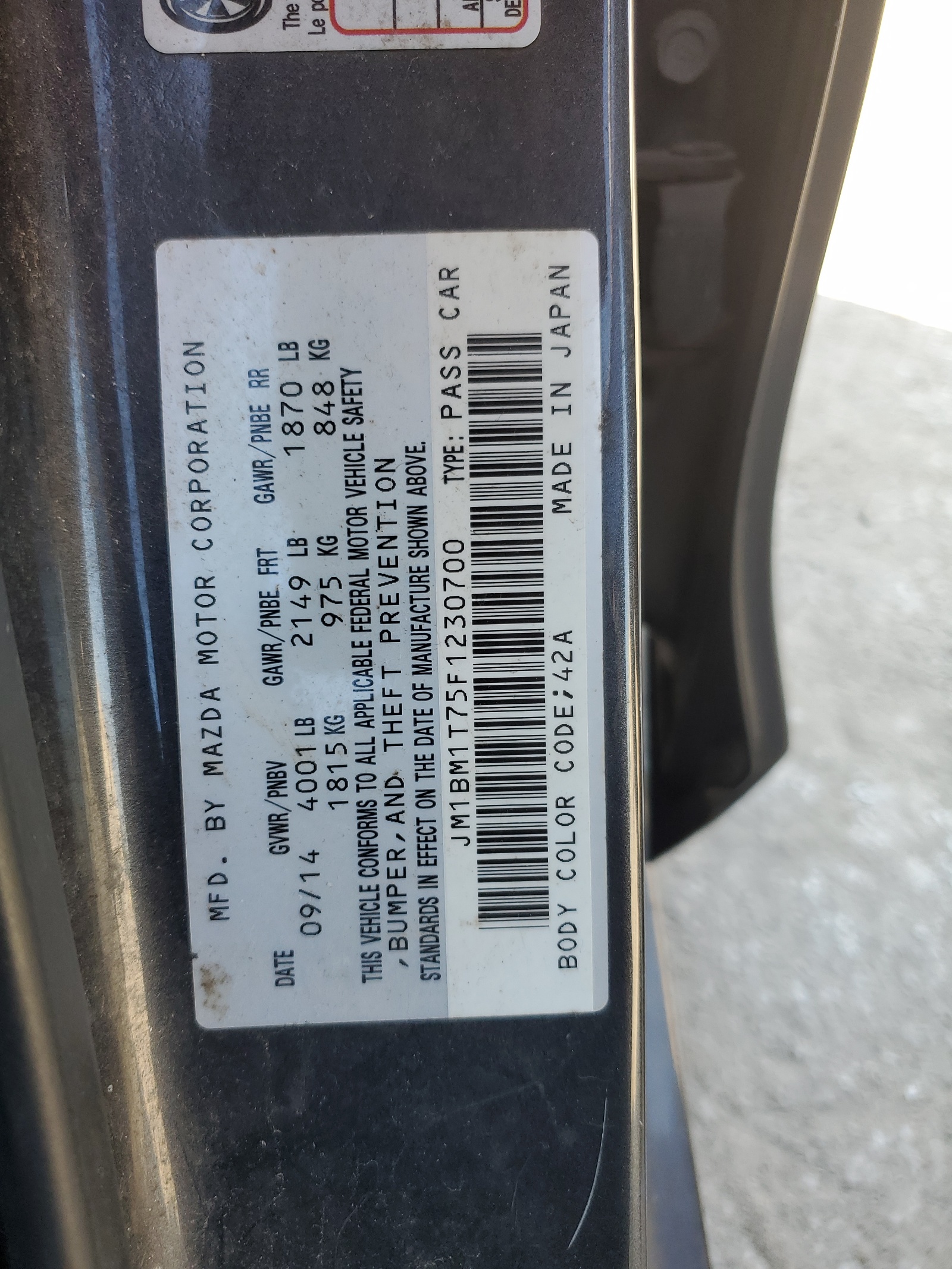 JM1BM1T75F1230700 2015 Mazda 3 Sv