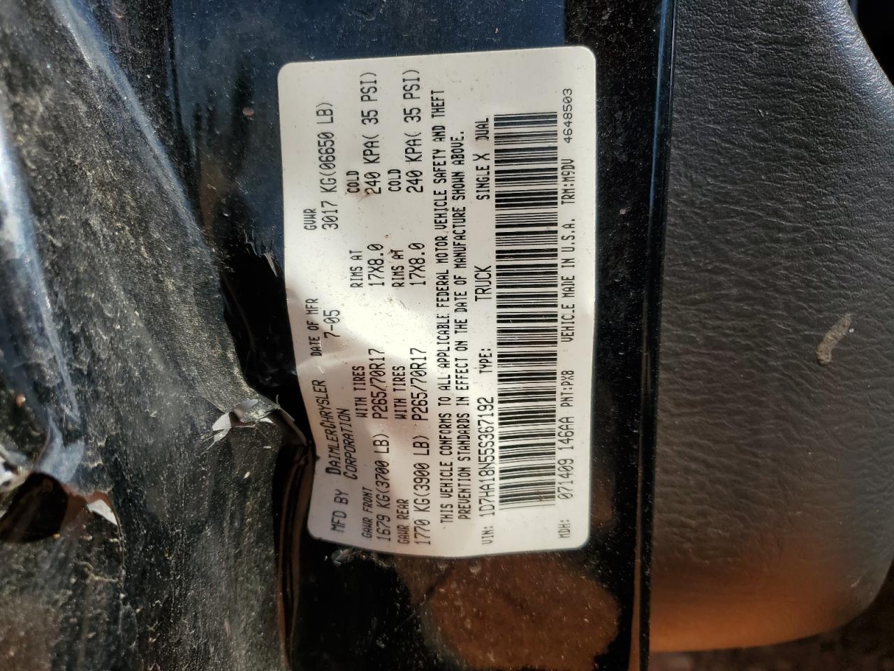 2005 Dodge Ram 1500 St VIN: 1D7HA18N55S367192 Lot: 60059414