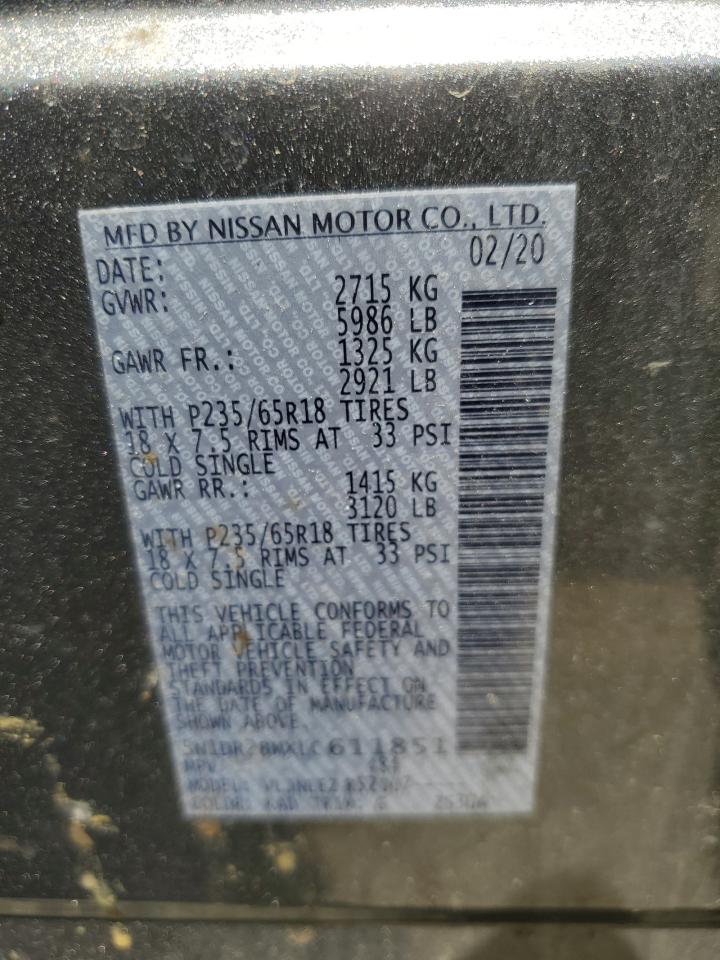 2020 Nissan Pathfinder Sv VIN: 5N1DR2BMXLC611851 Lot: 59481924