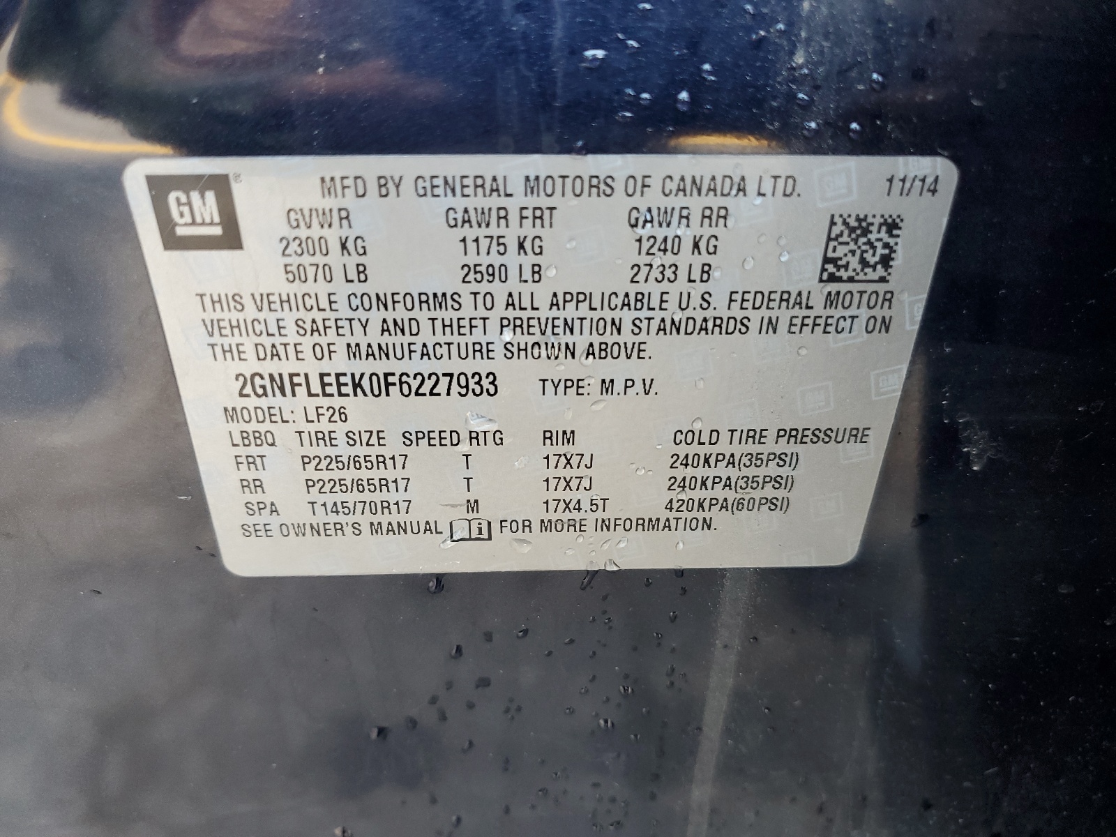 2GNFLEEK0F6227933 2015 Chevrolet Equinox Ls