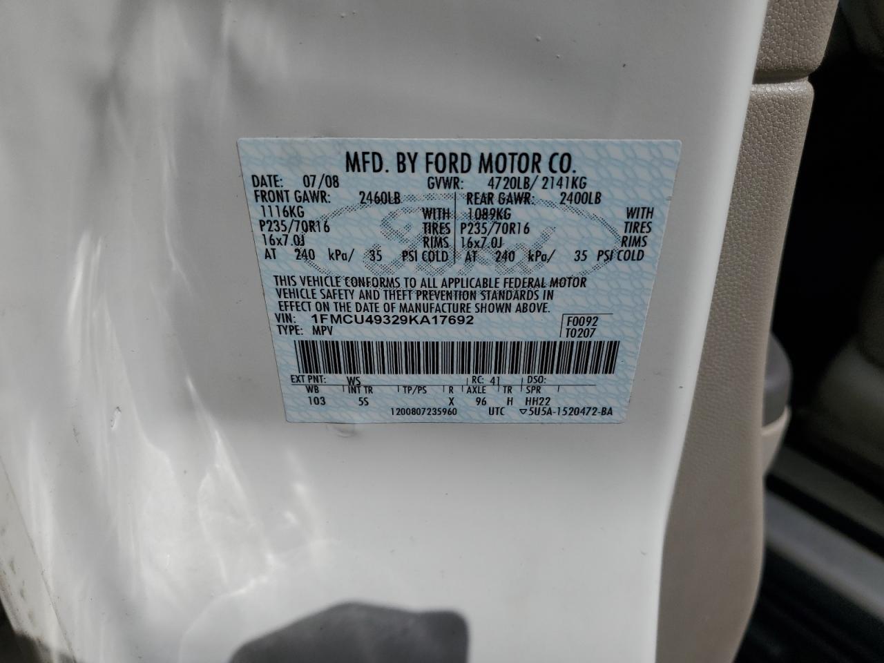 2009 Ford Escape Hybrid VIN: 1FMCU49329KA17692 Lot: 56219544