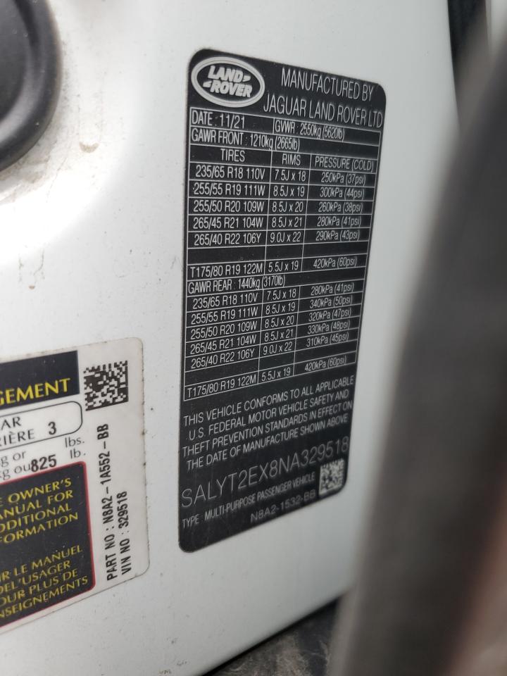 2022 Land Rover Range Rover Velar R-Dynamic S VIN: SALYT2EX8NA329518 Lot: 60761214