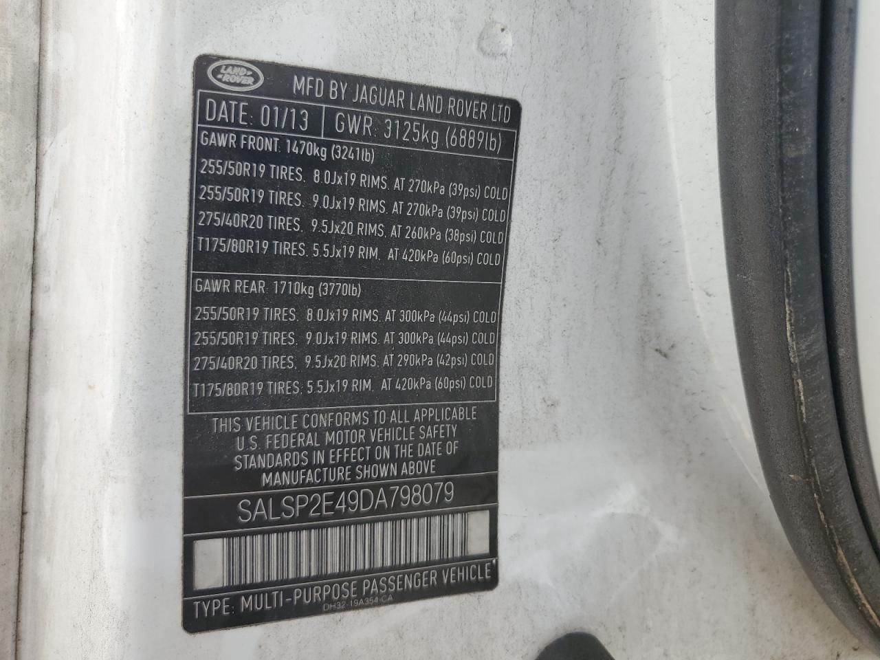 2013 Land Rover Range Rover Sport Autobiography VIN: SALSP2E49DA798079 Lot: 60672784