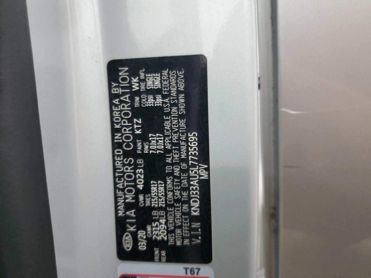 2020 Kia Soul Ex VIN: KNDJ33AU5L7735695 Lot: 61266484