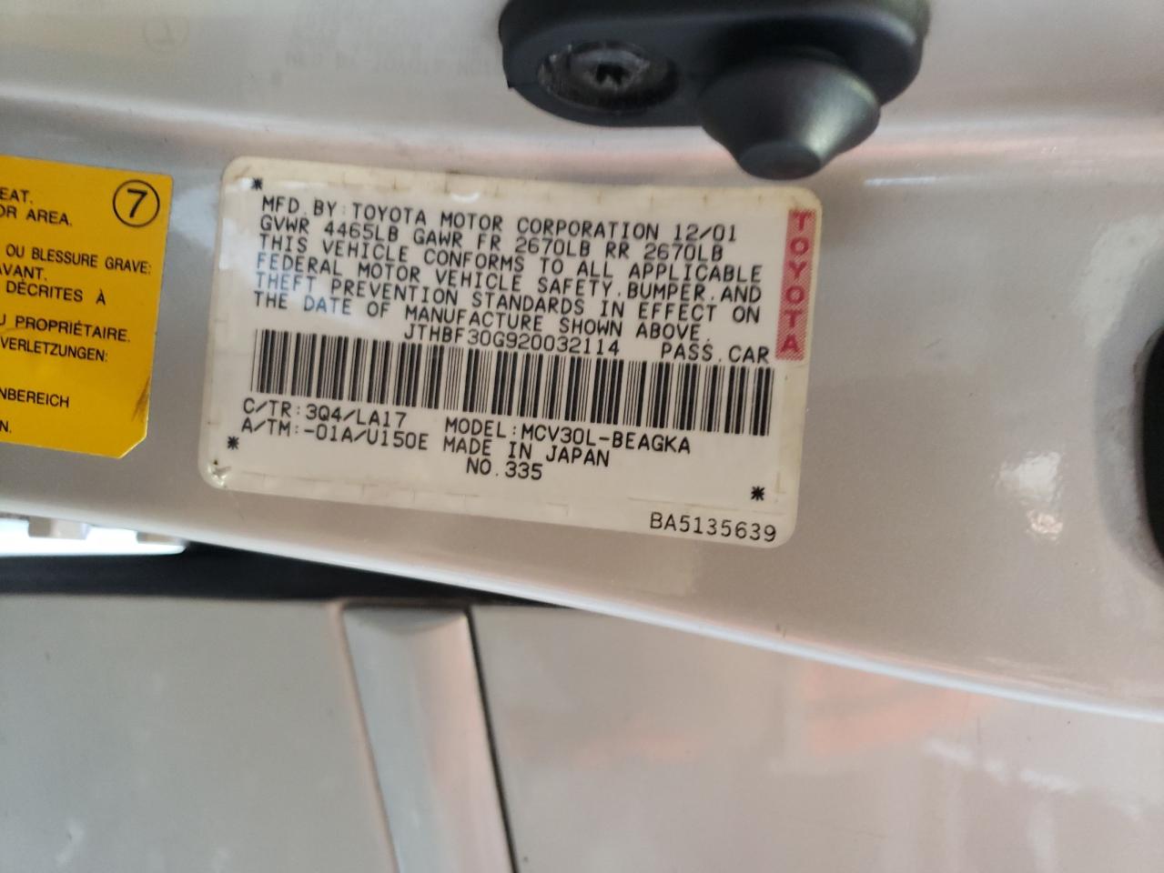 2002 Lexus Es 300 VIN: JTHBF30G920032114 Lot: 57980974