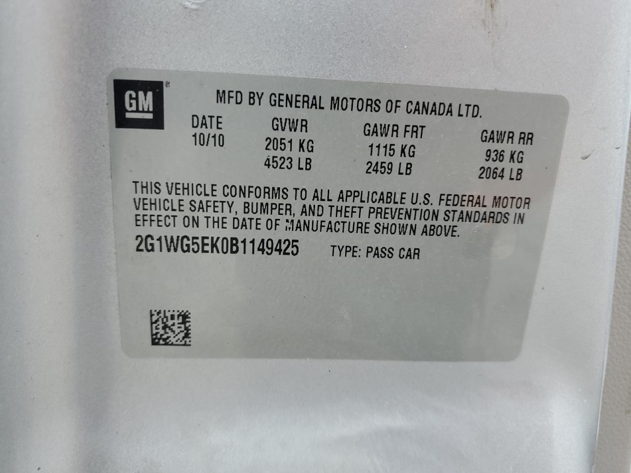 2011 Chevrolet Impala Lt VIN: 2G1WG5EK0B1149425 Lot: 57015724