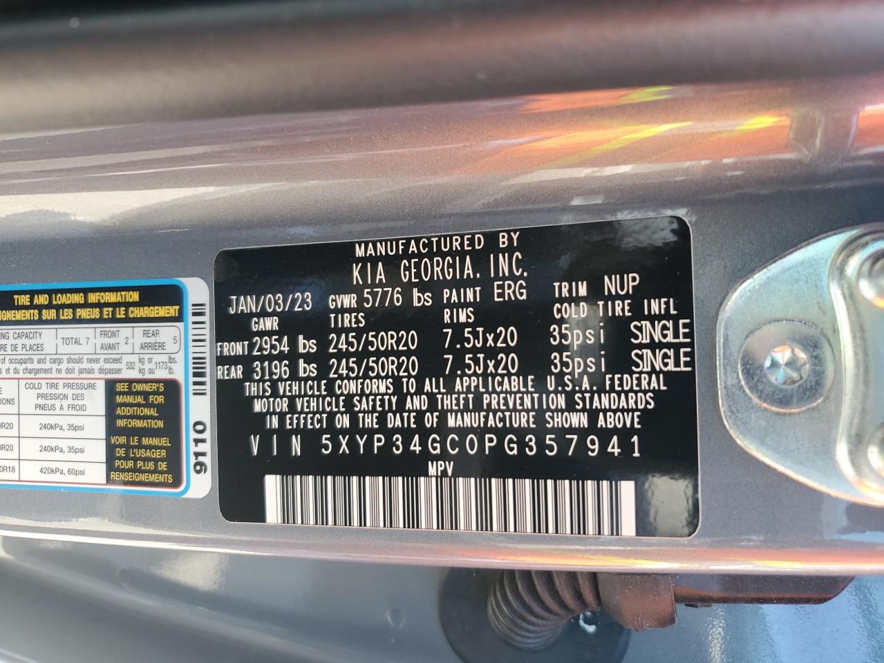 2023 Kia Telluride Ex VIN: 5XYP34GC0PG357941 Lot: 58842994