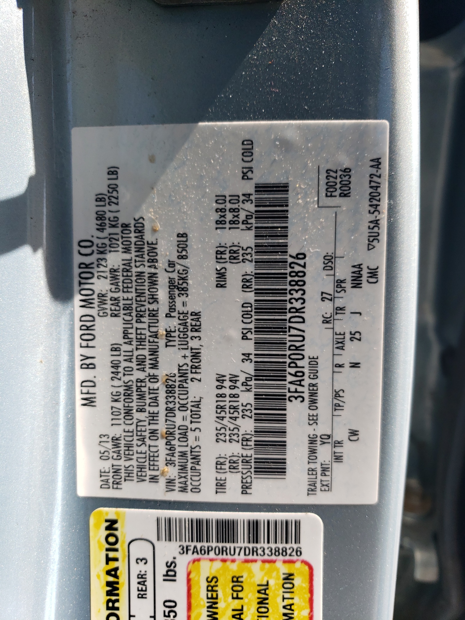 3FA6P0RU7DR338826 2013 Ford Fusion Titanium Hev