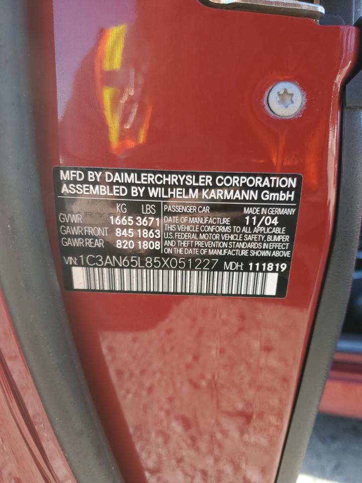 2005 Chrysler Crossfire Limited VIN: 1C3AN65L85X051227 Lot: 58811734