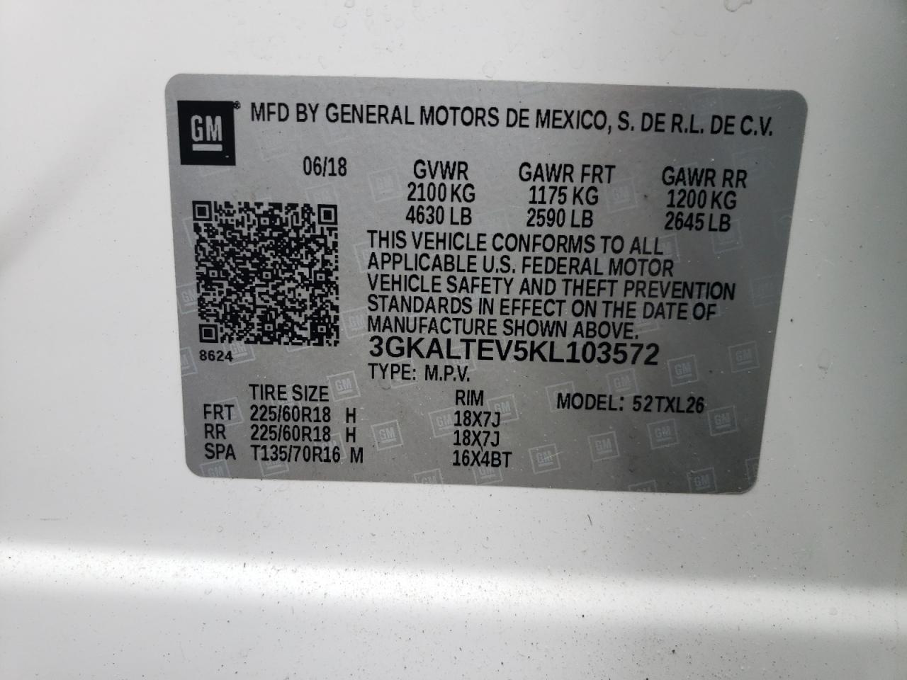 3GKALTEV5KL103572 2019 GMC Terrain Sle