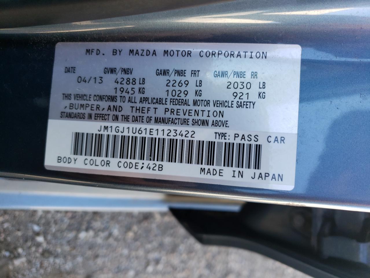 2014 Mazda 6 Sport VIN: JM1GJ1U61E1123422 Lot: 58401674