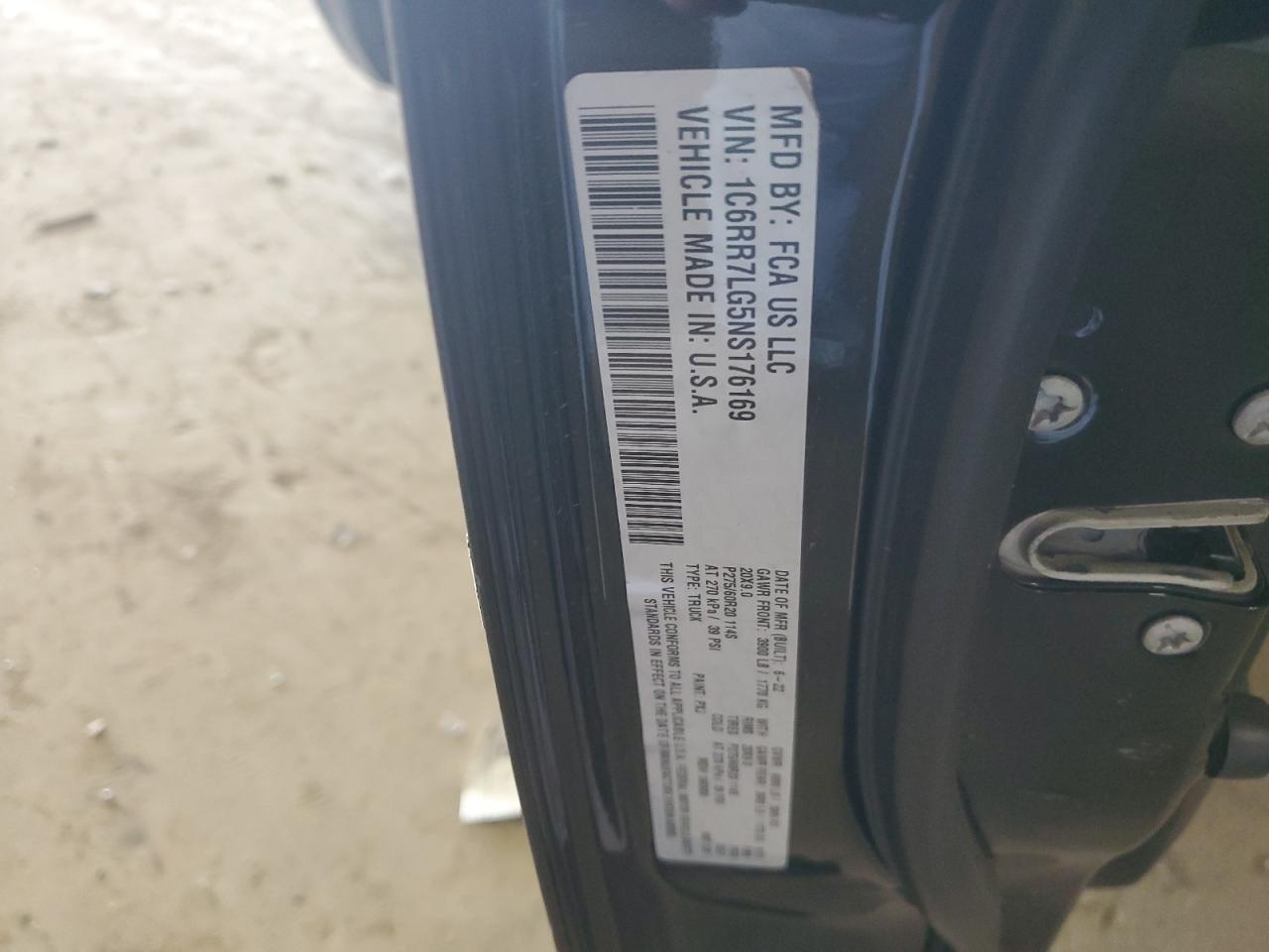 2022 Ram 1500 Classic Slt VIN: 1C6RR7LG5NS176169 Lot: 66555774