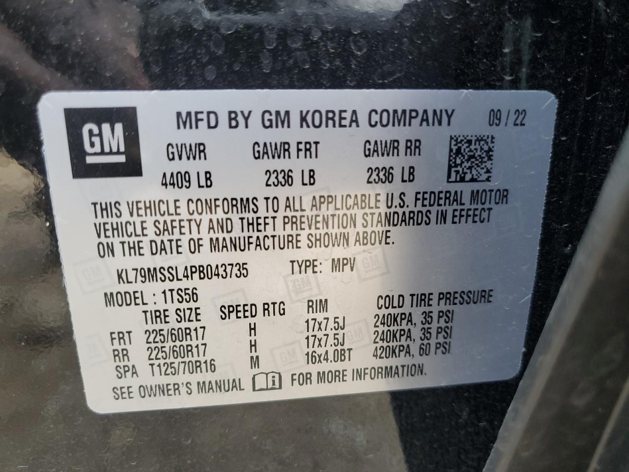 2023 Chevrolet Trailblazer Activ VIN: KL79MSSL4PB043735 Lot: 61089614