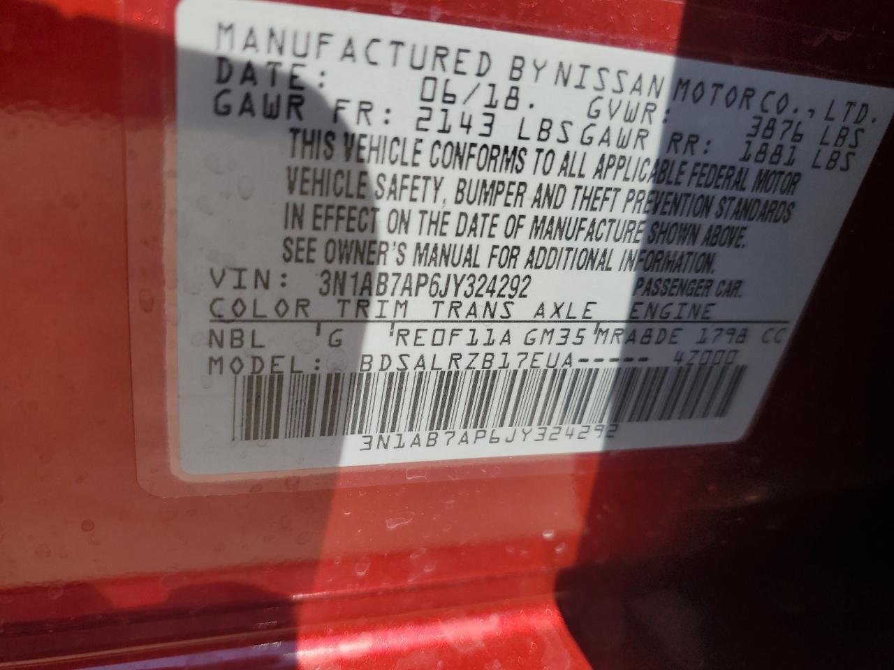 3N1AB7AP6JY324292 2018 Nissan Sentra S