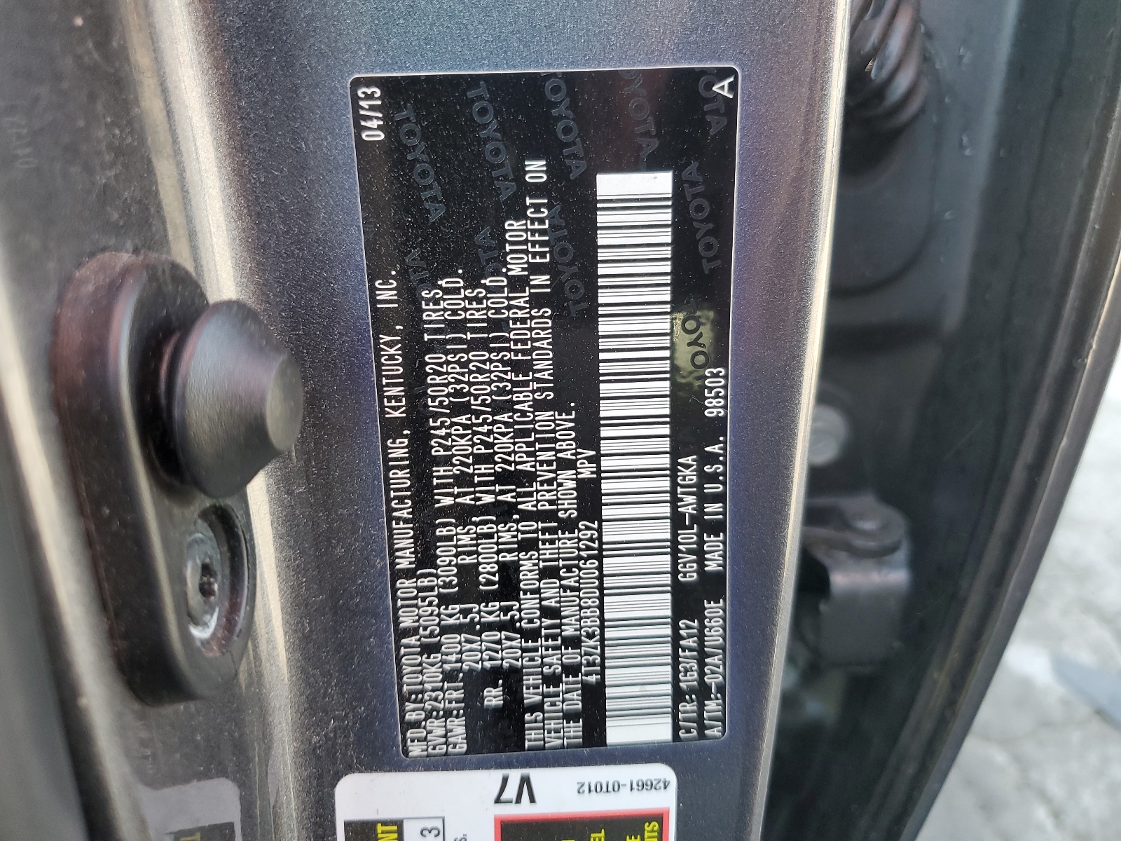 4T3ZK3BB8DU061292 2013 Toyota Venza Le