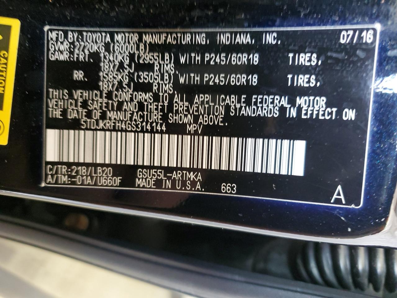 2016 Toyota Highlander Xle VIN: 5TDJKRFH4GS314144 Lot: 57471484