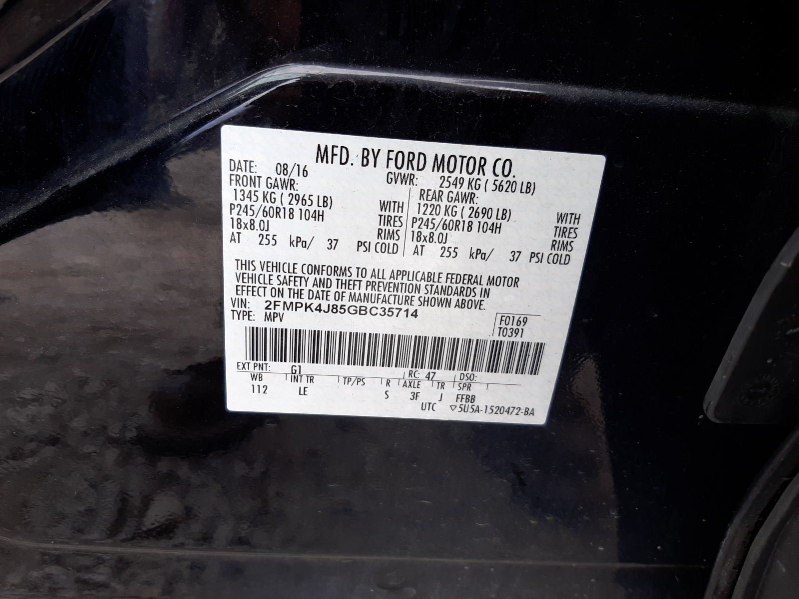 2FMPK4J85GBC35714 2016 Ford Edge Sel